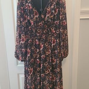 Peach Love California Black Floral Long Sleeve Dress